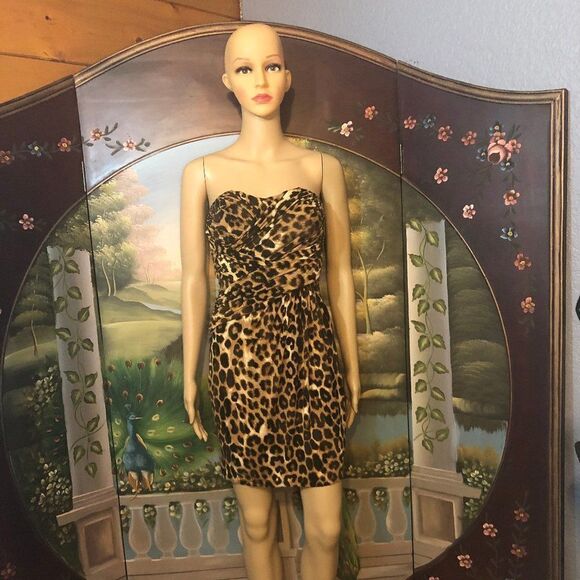 Leopard Strapless Sweetheart Mini Dress-XS - Picture 1 of 8